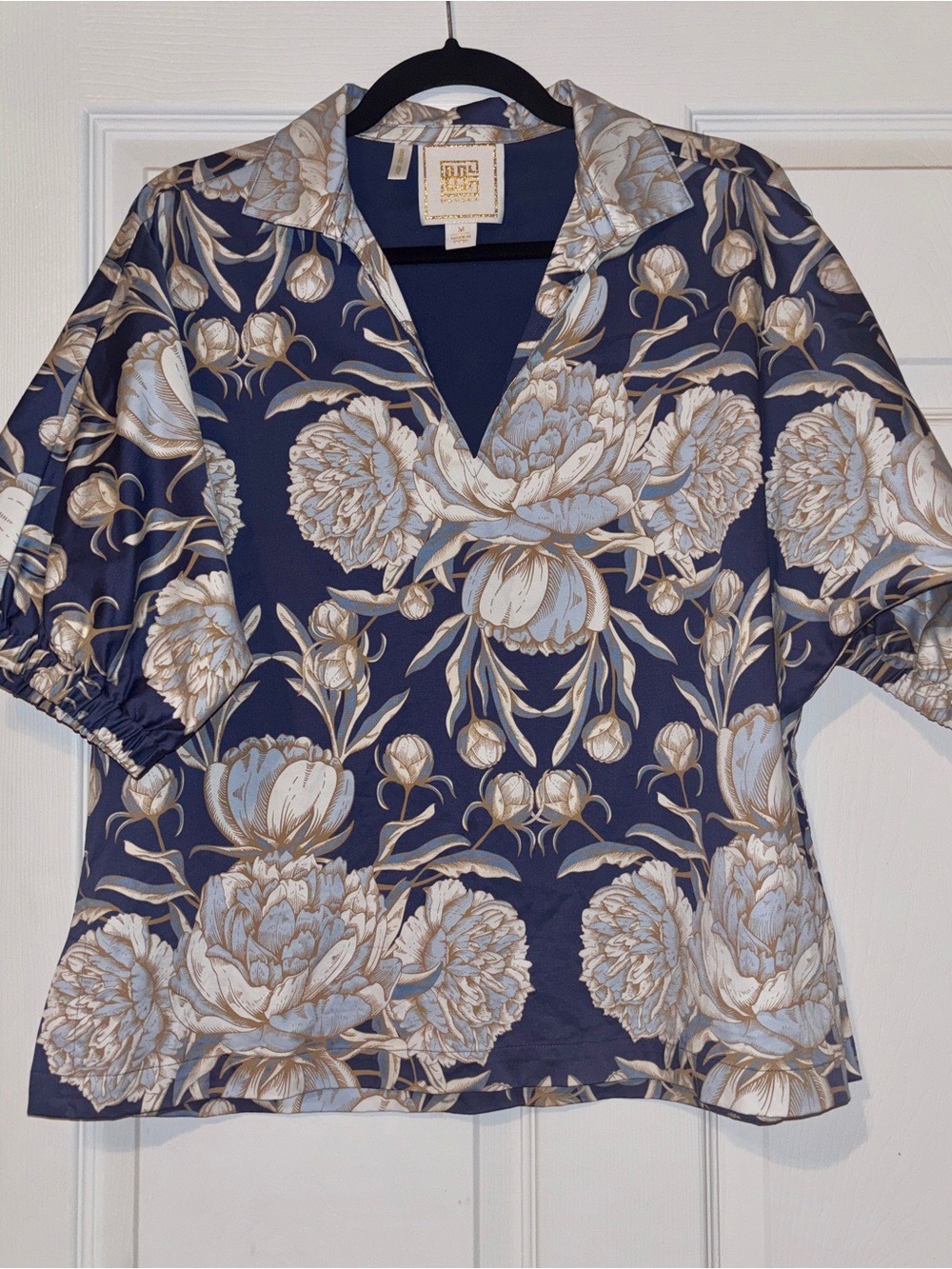Navy Floral Short Sleeve Blouse by Emily Mccarthy